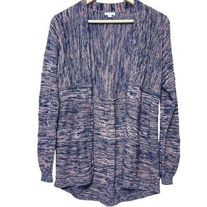 BP Cardigan Crochet Knit Sweater Womens S Blue Space Dye 100% Cotton‎ Open Soft
